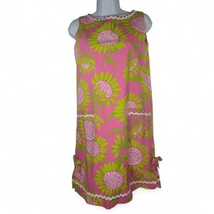 LILLY PULITZER Vintage Mod Sunflower Pink Shift Dress Sz 4 White Label Cotton
